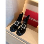 Roger Vivier Fashion Black Square Button Lace Up Short Boots For Women