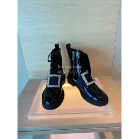 Roger Vivier Fashion Black Square Button Lace Up Short Boots For Women