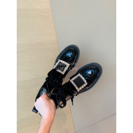 Roger Vivier Fashion Black Square Button Lace Up Short Boots For Women