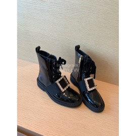 Roger Vivier Fashion Black Square Button Lace Up Short Boots For Women