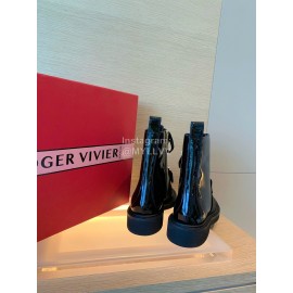 Roger Vivier Fashion Black Square Button Lace Up Short Boots For Women