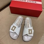 Roger Vivier Fashion Spring Summer Diamond Buttons Button Slippers White