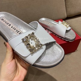 Roger Vivier Fashion Spring Summer Diamond Buttons Button Slippers White