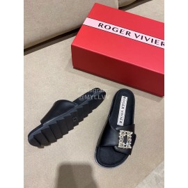 Roger Vivier Fashion Spring Summer Diamond Buttons Button Slippers Black