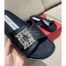 Roger Vivier Fashion Spring Summer Diamond Buttons Button Slippers Black