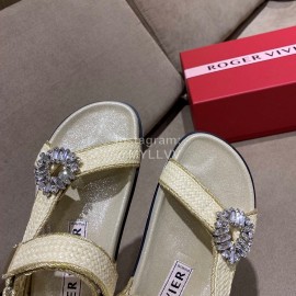 Roger Vivier Fashion Spring Summer Diamond Buttons Button Sandals Beige