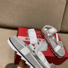Roger Vivier Fashion Spring Summer Diamond Buttons Button Sandals White