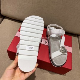 Roger Vivier Fashion Spring Summer Diamond Buttons Button Sandals White