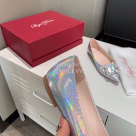 Roger Vivier Fashion Diamond Button Pointed Flat Heels For Women 