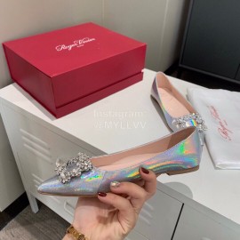 Roger Vivier Fashion Diamond Button Pointed Flat Heels For Women 