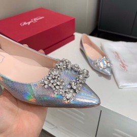 Roger Vivier Fashion Diamond Button Pointed Flat Heels For Women 