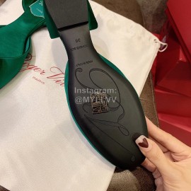 Roger Vivier Fashion Diamond Button Silk Flat Heel Shoes For Women Green