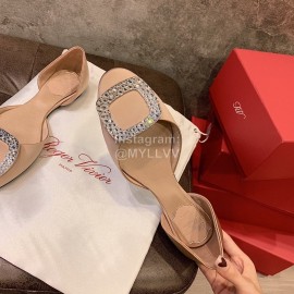 Roger Vivier Fashion Diamond Button Silk Flat Heel Shoes For Women Apricot