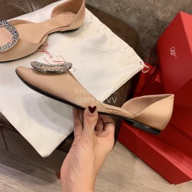 Roger Vivier Fashion Diamond Button Silk Flat Heel Shoes For Women Apricot