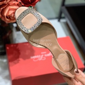 Roger Vivier Fashion Diamond Button Silk Flat Heel Shoes For Women Apricot