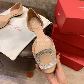 Roger Vivier Fashion Diamond Button Silk Flat Heel Shoes For Women Apricot