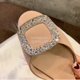 Roger Vivier Fashion Diamond Button Silk Flat Heel Shoes For Women Apricot