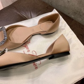 Roger Vivier Fashion Diamond Button Silk Flat Heel Shoes For Women Apricot