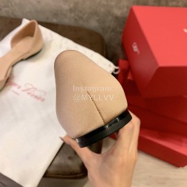 Roger Vivier Fashion Diamond Button Silk Flat Heel Shoes For Women Apricot