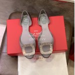 Roger Vivier Fashion Diamond Button Silk Flat Heel Shoes For Women Gray