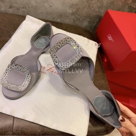 Roger Vivier Fashion Diamond Button Silk Flat Heel Shoes For Women Gray