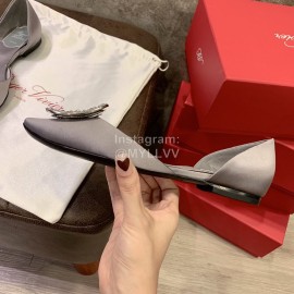 Roger Vivier Fashion Diamond Button Silk Flat Heel Shoes For Women Gray