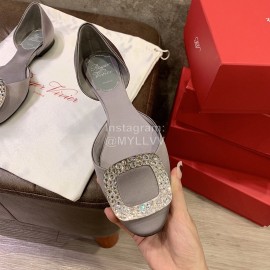 Roger Vivier Fashion Diamond Button Silk Flat Heel Shoes For Women Gray