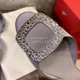 Roger Vivier Fashion Diamond Button Silk Flat Heel Shoes For Women Gray