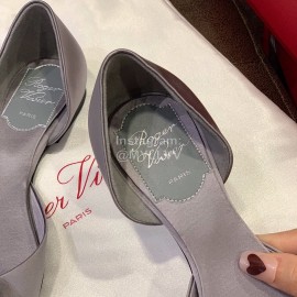 Roger Vivier Fashion Diamond Button Silk Flat Heel Shoes For Women Gray