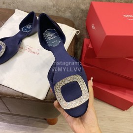 Roger Vivier Fashion Diamond Button Silk Flat Heel Shoes For Women Dark Blue