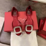 Roger Vivier Fashion Diamond Button Silk Flat Heel Shoes For Women Red
