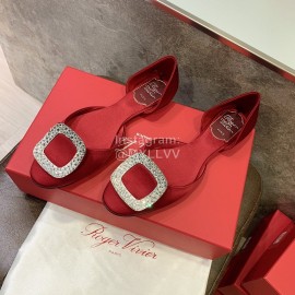 Roger Vivier Fashion Diamond Button Silk Flat Heel Shoes For Women Red