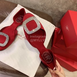 Roger Vivier Fashion Diamond Button Silk Flat Heel Shoes For Women Red