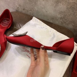 Roger Vivier Fashion Diamond Button Silk Flat Heel Shoes For Women Red