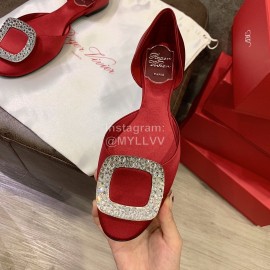 Roger Vivier Fashion Diamond Button Silk Flat Heel Shoes For Women Red