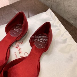 Roger Vivier Fashion Diamond Button Silk Flat Heel Shoes For Women Red