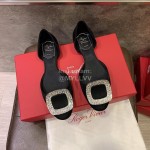 Roger Vivier Fashion Diamond Button Silk Flat Heel Shoes For Women Black