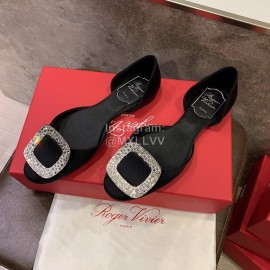 Roger Vivier Fashion Diamond Button Silk Flat Heel Shoes For Women Black