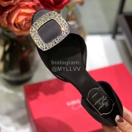 Roger Vivier Fashion Diamond Button Silk Flat Heel Shoes For Women Black