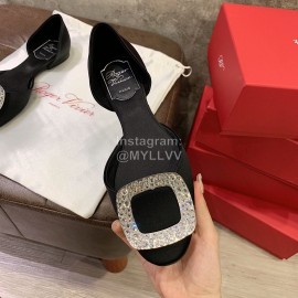 Roger Vivier Fashion Diamond Button Silk Flat Heel Shoes For Women Black