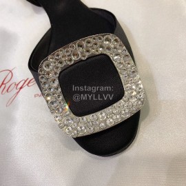 Roger Vivier Fashion Diamond Button Silk Flat Heel Shoes For Women Black