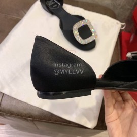 Roger Vivier Fashion Diamond Button Silk Flat Heel Shoes For Women Black