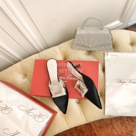 Roger Vivier Fashion Diamond Button Silk High Heel Mueller Shoes Black