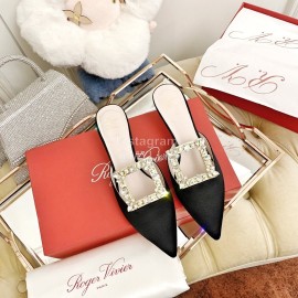 Roger Vivier Fashion Diamond Button Silk High Heel Mueller Shoes Black