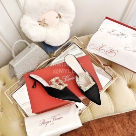 Roger Vivier Fashion Diamond Button Silk High Heel Mueller Shoes Black