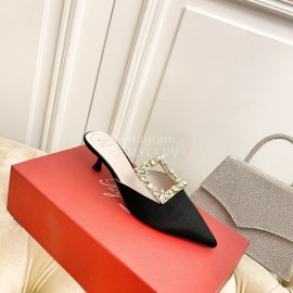 Roger Vivier Fashion Diamond Button Silk High Heel Mueller Shoes Black