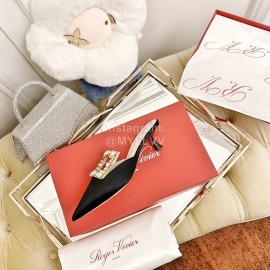 Roger Vivier Fashion Diamond Button Silk High Heel Mueller Shoes Black