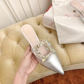 Roger Vivier Fashion Diamond Button Silk High Heel Mueller Shoes Silver