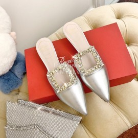 Roger Vivier Fashion Diamond Button Silk High Heel Mueller Shoes Silver