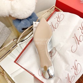 Roger Vivier Fashion Diamond Button Silk High Heel Mueller Shoes Silver